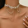 Stylish White Lace Collar Necklace Polyester Alloy Pearls Collarbone Chain Jewelry For Retro Look Any Occasion
