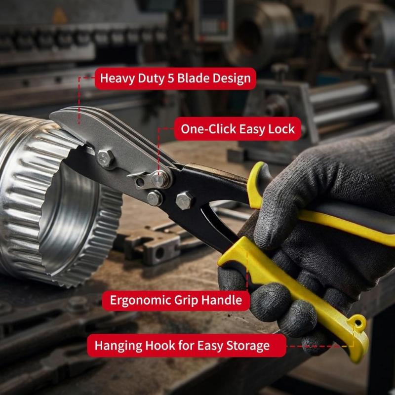 5Blade Crimper Metal Sheet Crimping Tool for 22-28Gauge HVAC Ductwork And Downspouts Stove Pipe With Ergonomic Handle
