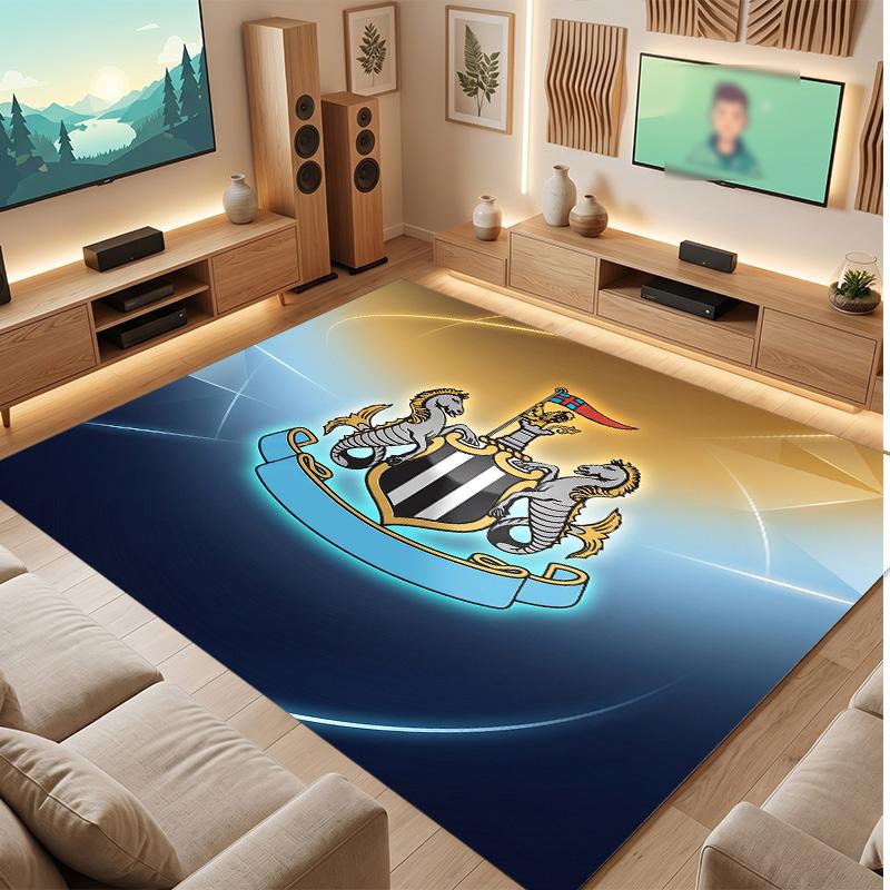 Tappeto in Velluto di Cristallo con Stampa di Calcio del Newcastle United, Comodo Assorbente d'Acqua Antiscivolo Tappeto per Pavimento Interno
