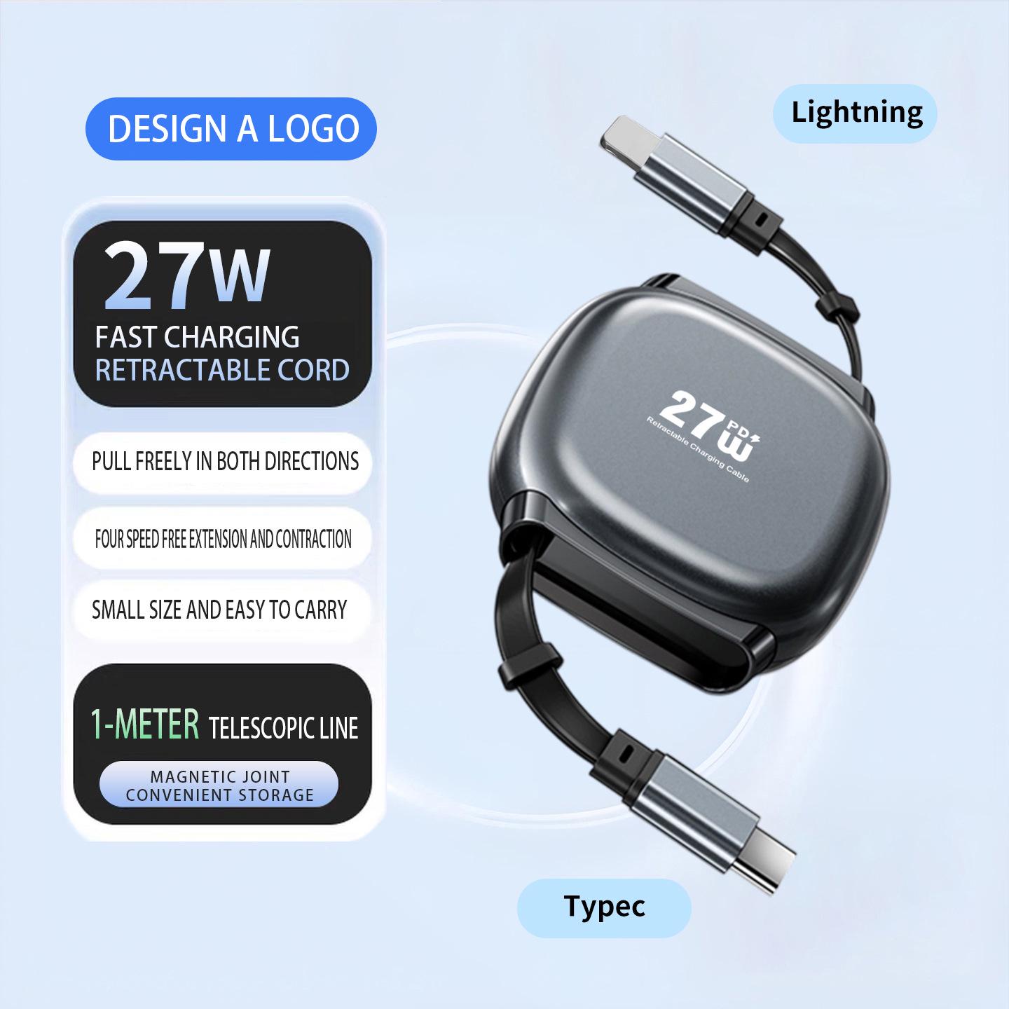 

240W Super Fast Charging Retractable Cable for Apple, Huawei, Android, Type-C Devices 1m Bare Cable