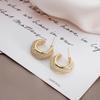 Chic and Elegant Metal Minimalist Earrings with Exquisite C-Shaped Ring and Zircon Border