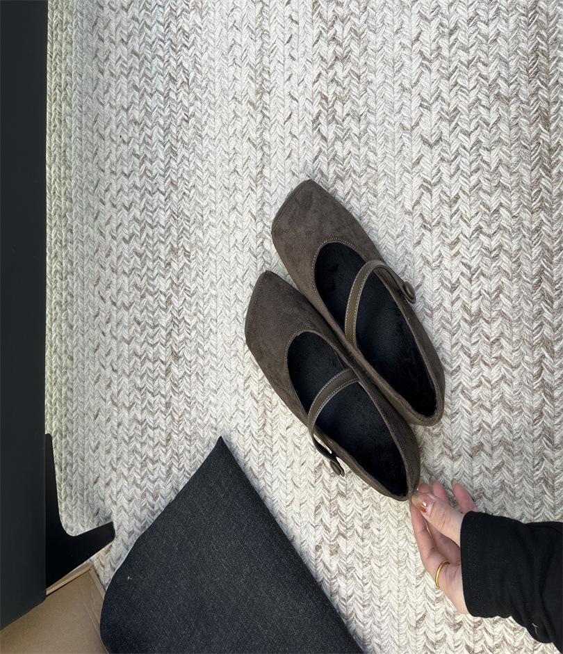 Retro Suede Leopard Print Square Head Flat Sole Single Shoes Versatile Soft Sole Word with Mary Jane Shoes