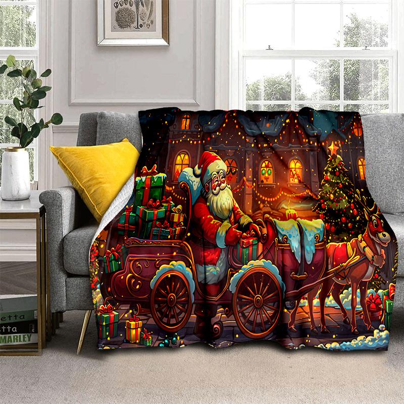 Cartoon Merry Christmas Santa Claus Christmas Tree Festival Gift Blanket,Soft Throw Blanket for Home Bedroom Bed Sofa Cover Kid
