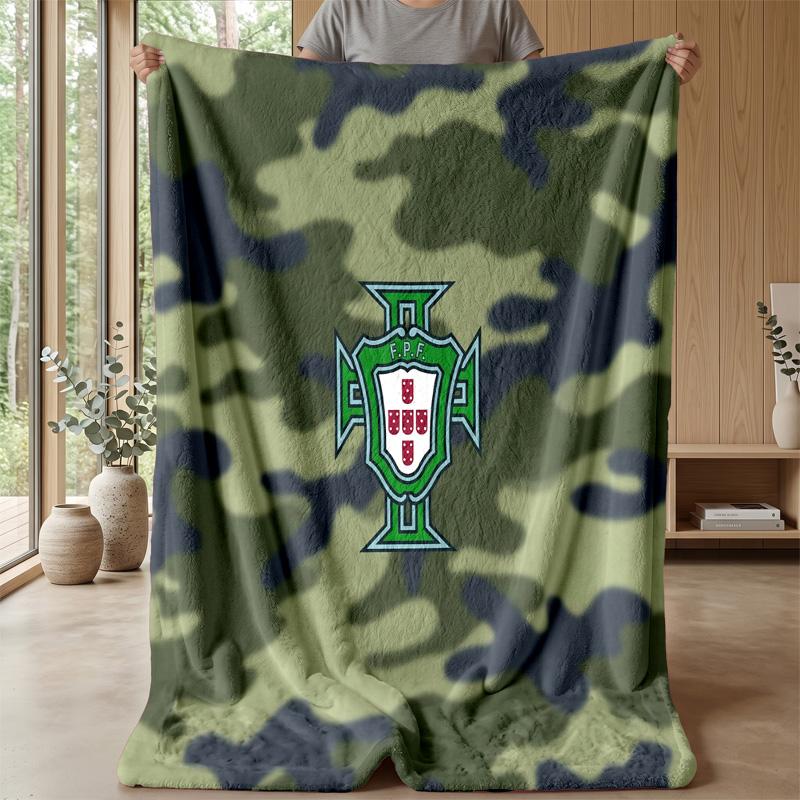 Portugal Football Printed Flannel Blanket Skin Friendly Warm Decorative Throw for Indoor Couch Bed Daily Use