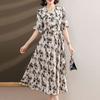 Elegant V-Neck Folds Drawstring Dresses Summer Rose Printed Women's A-Line Waist Korean Asymmetrical Long Dress