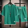 2024 Men's Sporty Summer Waffle Set: Korean Style Short Sleeve T-shirt & Shorts