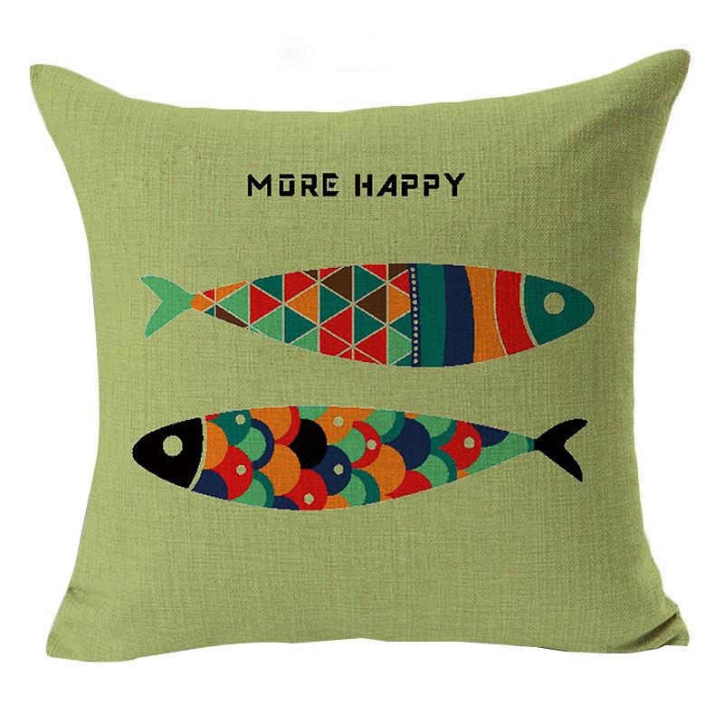 Fish Cartoon Hand-painted Nordic Car Pillowcase Sofa Cushion Cover Linen Pillowcase
