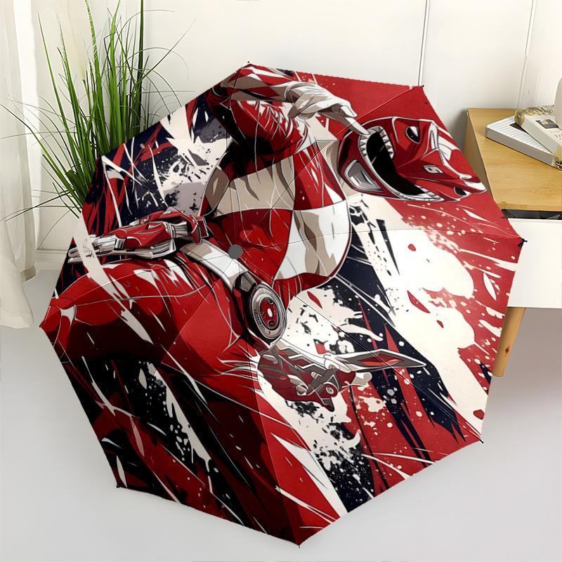 1pc Red Ranger in Action Pattern Beautiful Looking Automatic Folding Umbrella, 3 Folding, 8 Iron Frame Design, Durable and Suitable for Travel an