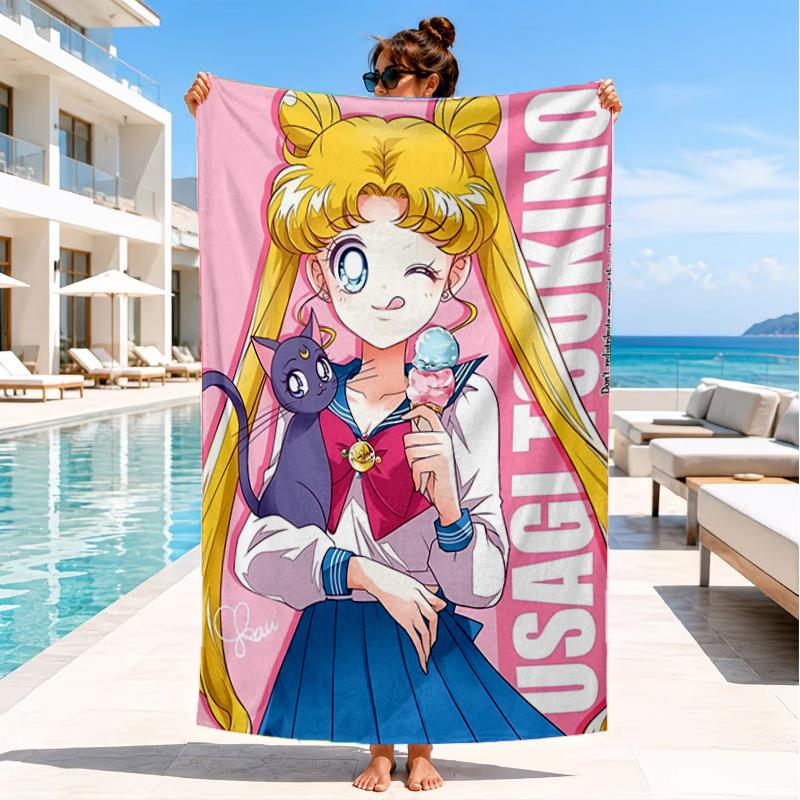 Pink Moon Puella Magi Beach Towel, Super Soft Microfiber, Perfect Gift for Her/Him, Birthday, for Pool, Beach, Travel, Decor Beach Party