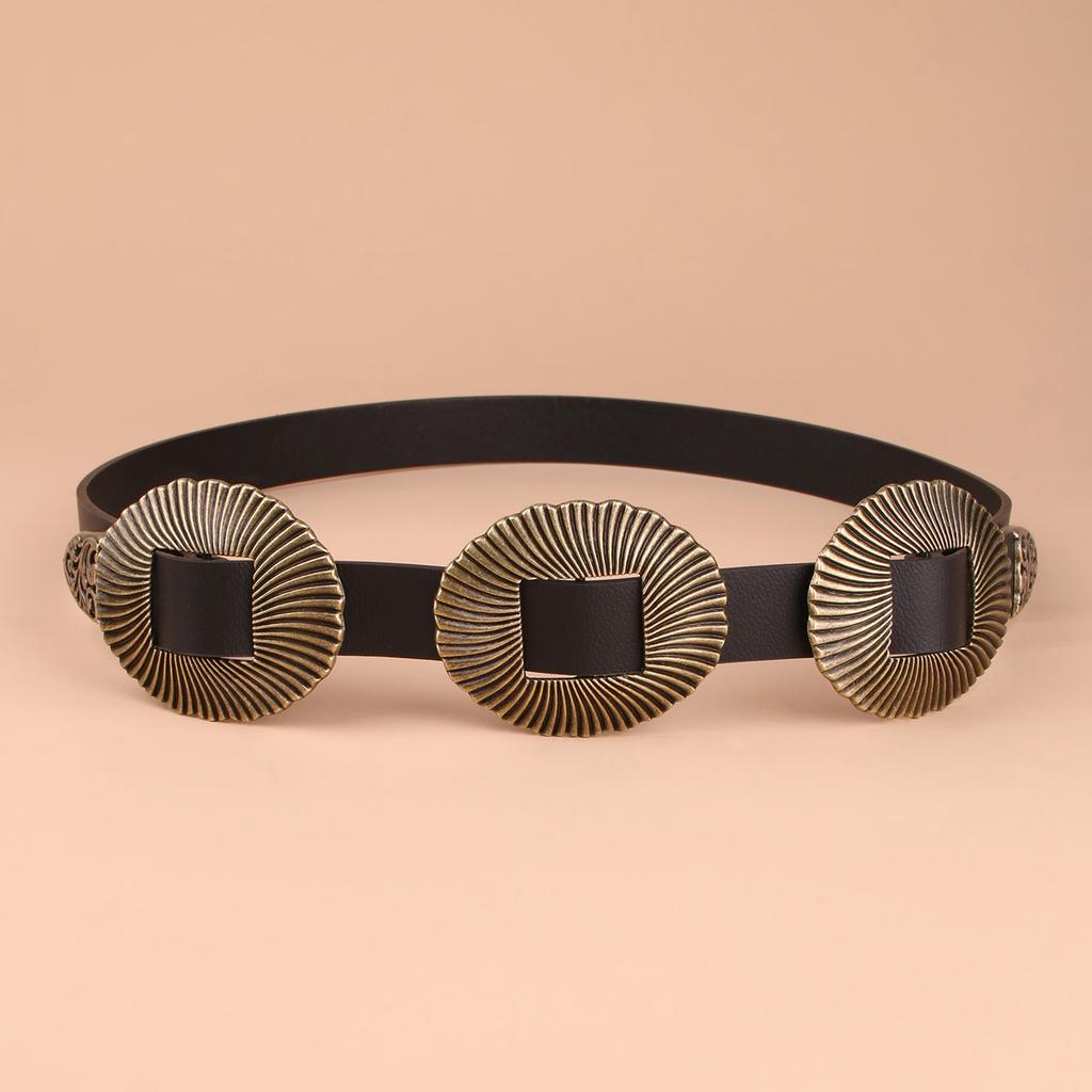 New European and American Retro Accessories Belt Three Buckles Women's Decorative PU Belt Shell Pattern Big Buckle