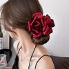 French Satin 3D Rose Flower Hair Claw Elegant Women's Shark Clip Updo Hair Accessory