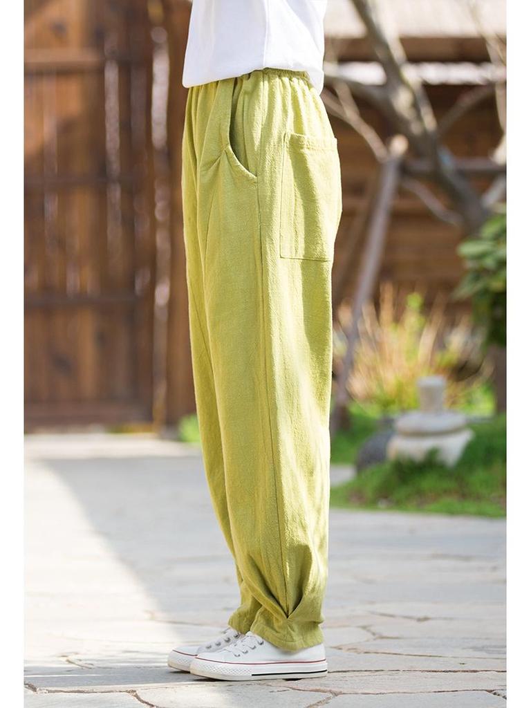 2025 Spring & Summer Loose Fit Ramie-Cotton Women's Yoga Pants - Sand-Washed Casual Bloomers