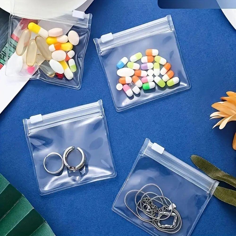 10pcs Medicine Organizer Clear Pill Pouch Portable Reusable Ring Storage Holder Bag EVA Self Sealing Pill Bags Pills