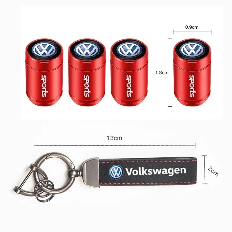 T23-Car Tire Wheel Valve Caps Cover Suede Car Key Chain Ring Keychain For Volkswagen ID GTI Golf Polo Passat Tiguan Jetta Beetle CC