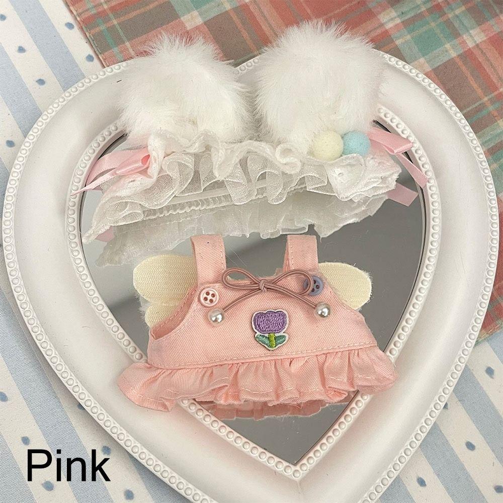 Yellow Pink Miniature Dress Set 10cm Doll Headwear Dress Suit Doll Clothes  Cotton Stuffed Dolls