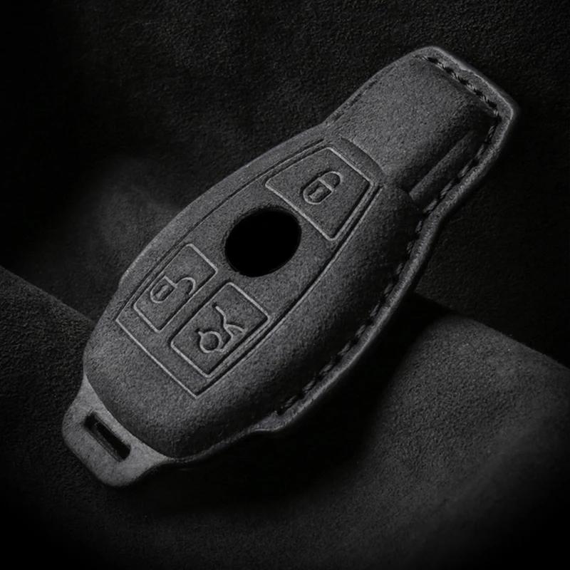 Leather Car Key Case For Mercedes Benz A C E S G R Class Gls Gla Glk Glc Cls Cla Amg W204 W205 W212 W463 W176 Suede Accessories