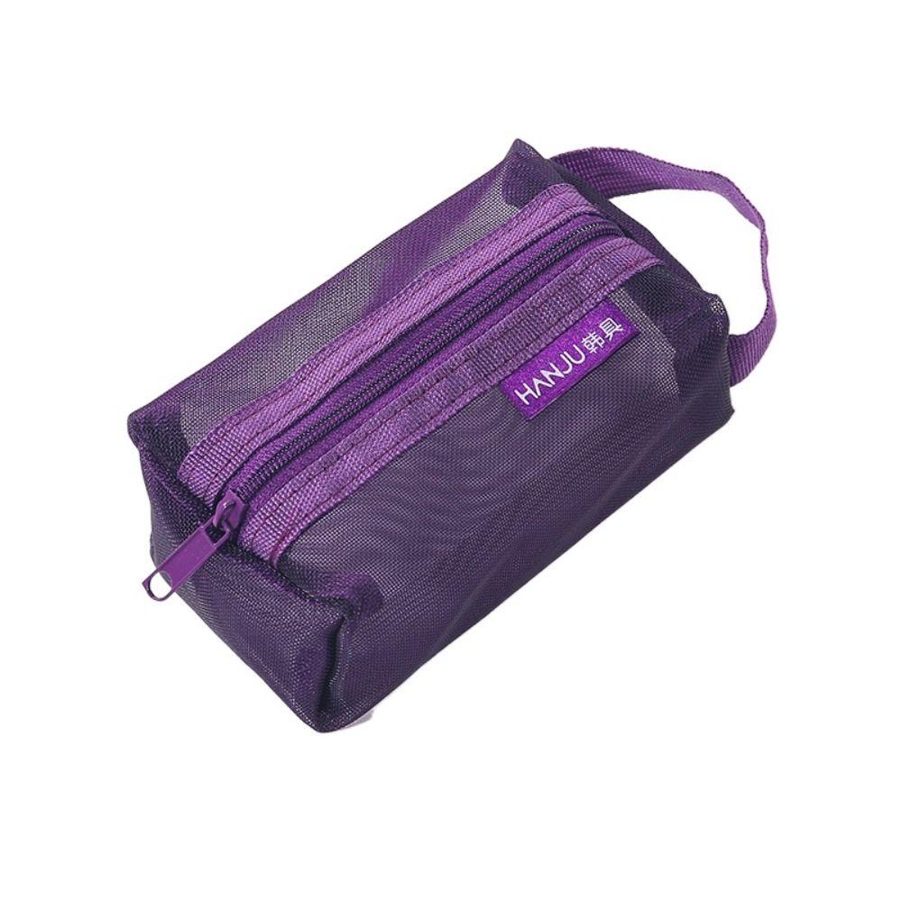 

Retro Color Transparent Cosmetic Bag Zipper Toiletry Storage Bag Fashion Mesh Coin Purse Lady фіолетовий