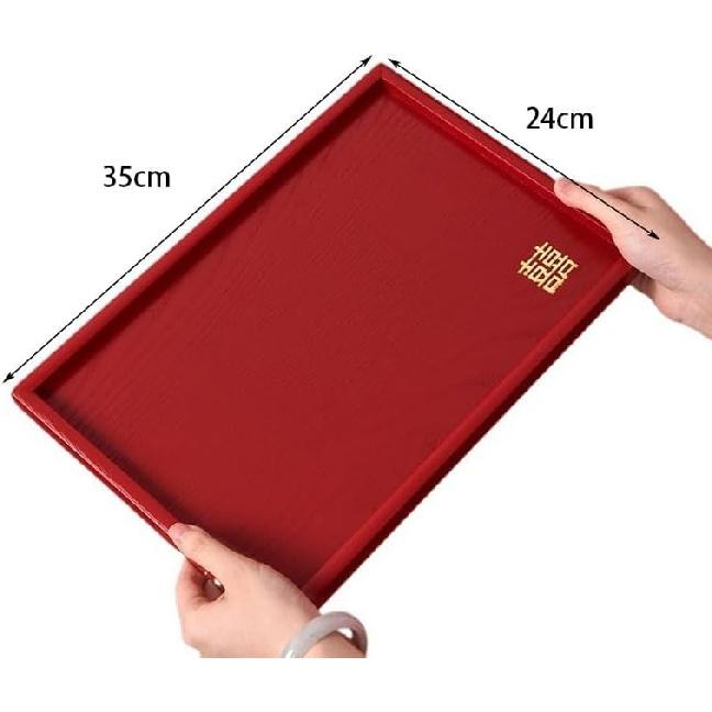 Serving Tray Chinese Wedding Candy Tray Tea Tray Toast Cup Tray Red Festive Wedding Decoration Tray Food Serving Tray(B)