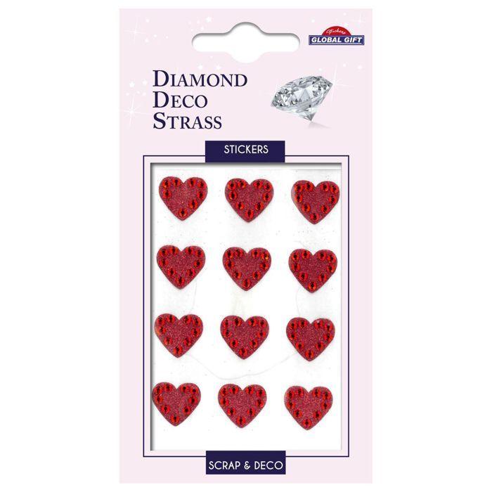 Rhinestone Stickers - Diamond Hearts - Red