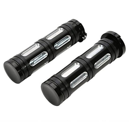 HANSWD Large CNC Vehicle Metal Custom Grips Handlebars for Motorcycles (Black)