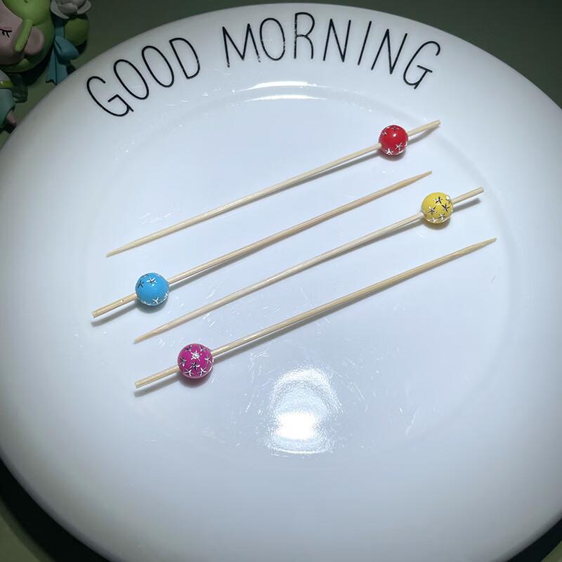 ZISIZ Decorative Bamboo Food Picks with Drill Bead