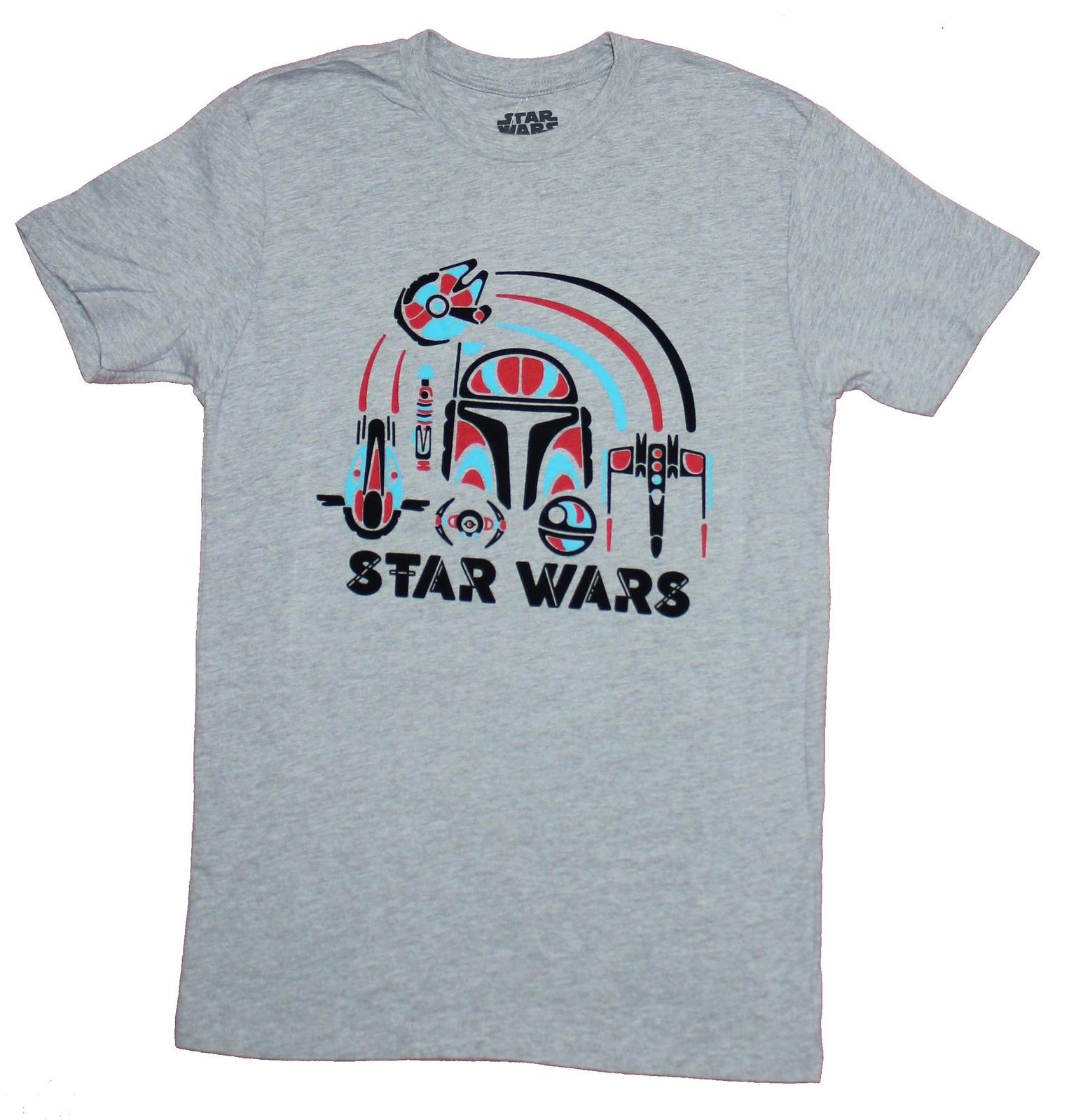 Star Wars Adult New T-Shirt - Boba Fett Helmet Blue Red Ships Surrounded XXL