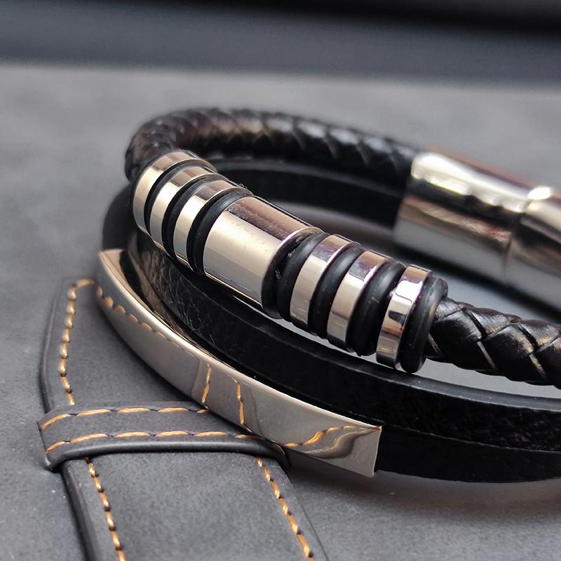 2026New MingAo Stainless Steel Beads Bracelet Fashion Men's Jewelry Classic Multilayer Leather Bracelet Homme Men Boyfriend Gift