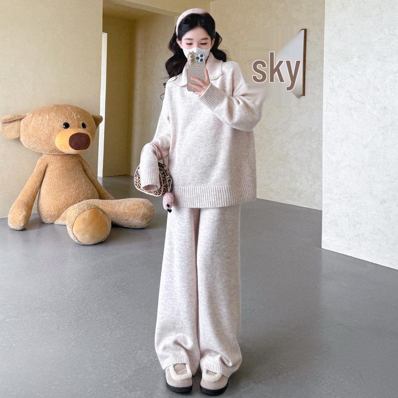 

2025 Autumn/Winter Maternity Beaded Pullover Sweater & Wide-Leg Pants Set L