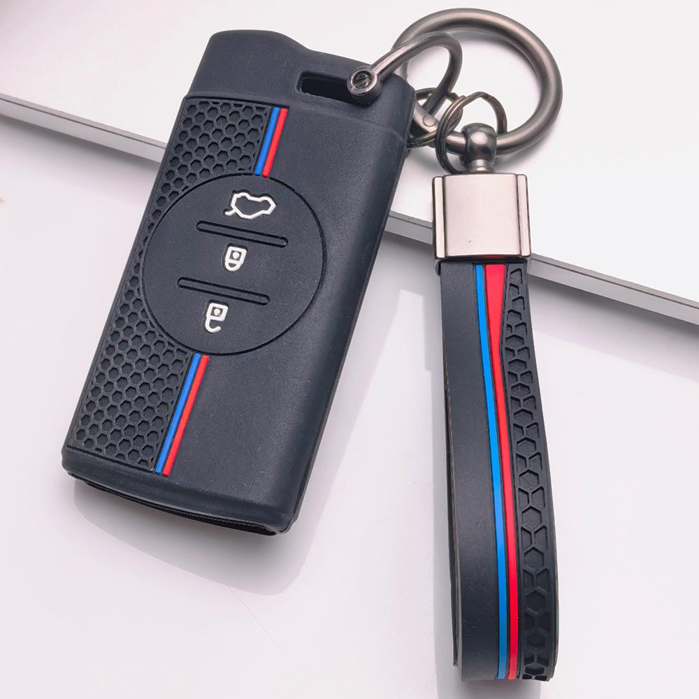 Silicone Car Key Fob Cover for Chery Tiggo 2 Tiggo 3X Tiggo 4 Tiggo 5X Tiggo 7 Pro with Keychain Honeycomb Texture Racing Stripe Car Remote Key Sleeve