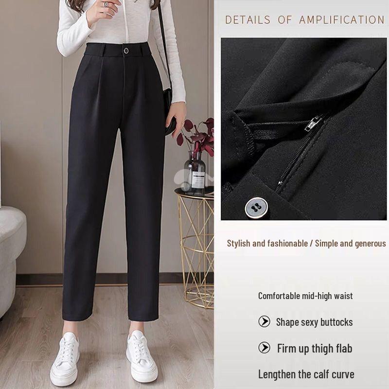 Women's High-Waisted Loose-Fit Cropped Cigarette Pants for Spring/Autumn