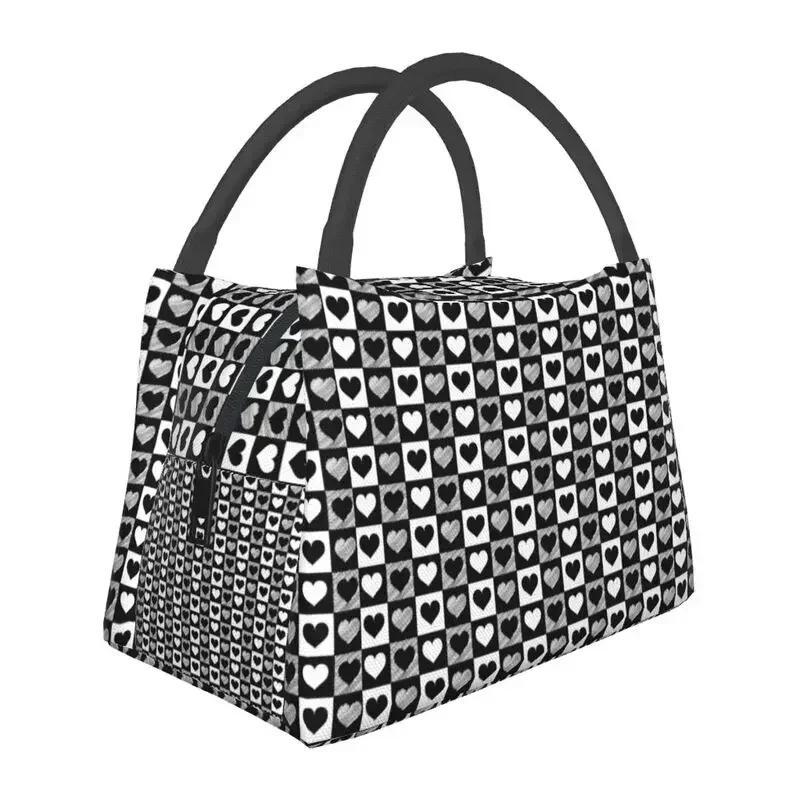 Cute Checkerboard Cat Pattern Thermal Insulated Lunch Bags Women Checkered Lunch Tote for Outdoor Picnic Storage Meal Food Box
