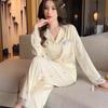 Autumn Women Ice Silk Fashion Printing  Pajama Lapel Button Cardigan Outfits for Women 2 Piece Set  Set Clothes for Women