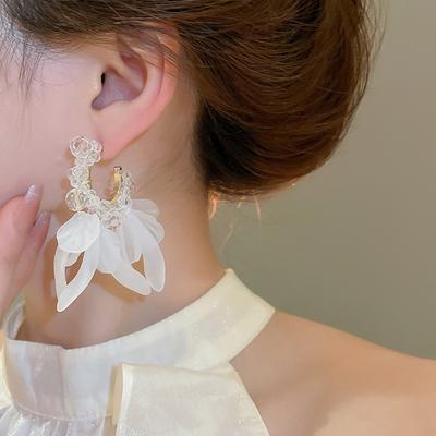 1 Pair Tassel Stud Earrings Faux Crystal Clear Acrylic Petal Decor Drop Earrings Holiday Statement Earrings