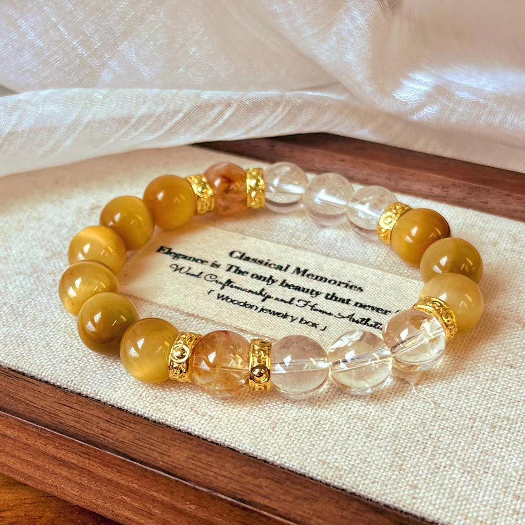 Retro High-Quality Natural Tiger S Eye, Natural Citrine, White Crystal, Bracelet, Atmosphere Bracelet, Bracelet, Jewelry.