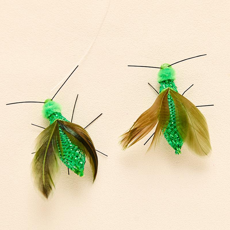 2pcs Simulation Insect Shapes Feather Cat Toy Replacement Head Kitten Cat Teaser Pet Toy