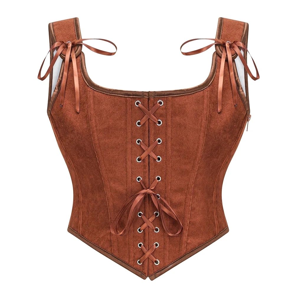 Gilet Verde Vittoriano Vintage da Donna con Cerniera Laterale e Allacciatura Frontale Canottiera Corsetto Punk Goth Abbigliamento Sexy Corselet Feminino