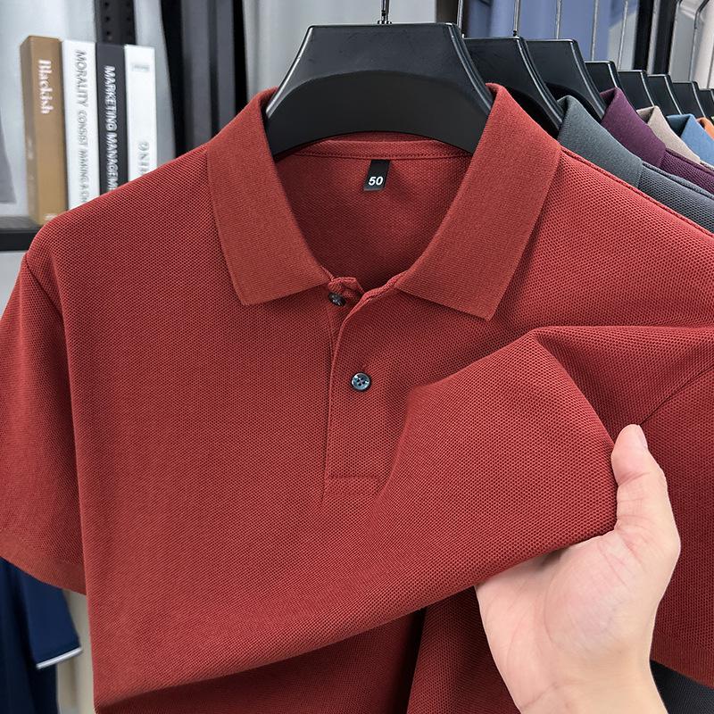 Men's Solid Color 100% Cotton Polo - Short-Sleeve, Summer Casual Lapel Top for Middle Age