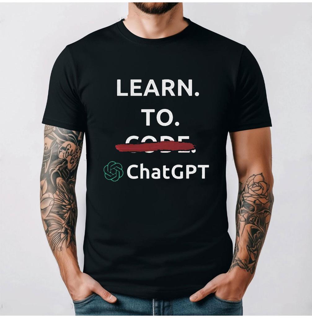 Learn To ChatGPT Tshirt Chat Gpt Tee Men's Cotton T-shirt Funny Tshits Regular Short Sleeve Sum
