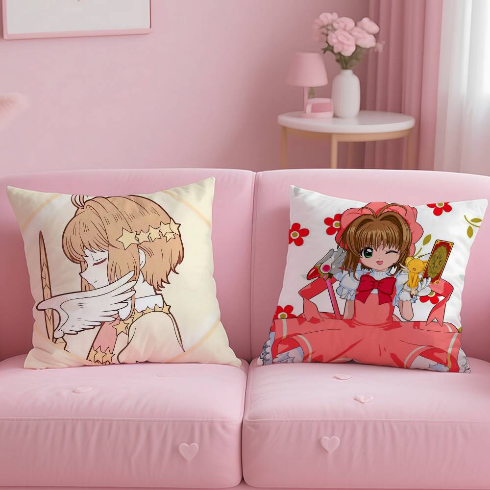 C-Cute Sakura Kinomoto Pillow Case Anti-Dustmite Pillowcase Invisible Zipper Silky Short Plush Sofa Cushion Cover