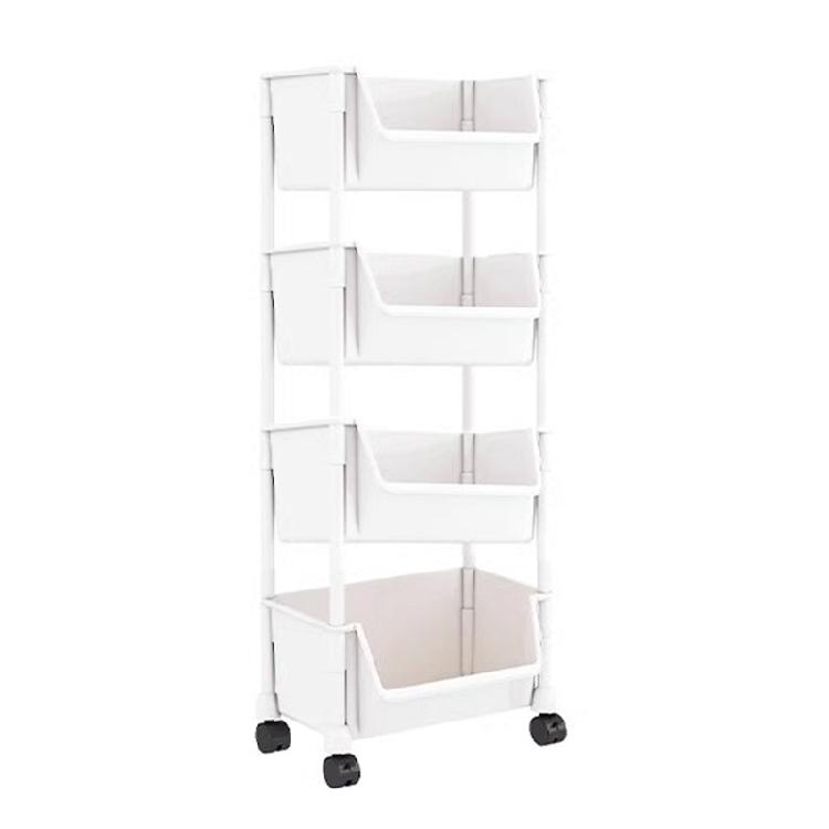 Easy Access Open Top Storage Rack Convenient Rolling Storage Rack Stylish Shelves with Hooks for Bathroom Stairwell Use