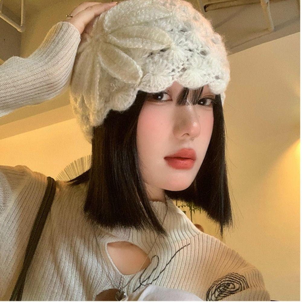 Bohemian Style Beanies Hat Handmade Hollow Out Knitted Hat Cute Weave Cap  Spring and Summer