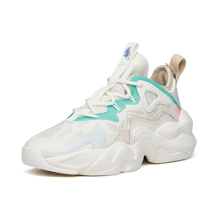 Anta Badass Lifestyle Series Casual Lightweight Durable Low-Top Skate Shoes Women Sneaker White Green Yellow 122228080-1