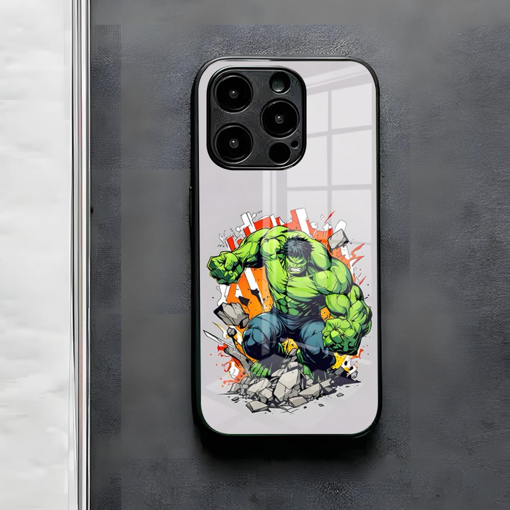 Superhero H-Hulk Phone Case For IPhone 17 Air 16 E Pro Max 15 14 13 Mini 12 Pro 11 Max Plus Black Glass Cover