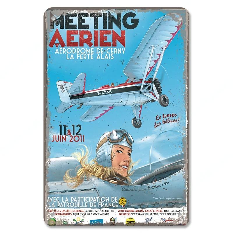 Vintage Airplane Posters Metal Tin Signs Decor Model Plane Meeting Aerien Metal Plate Wall Decor Bar Club