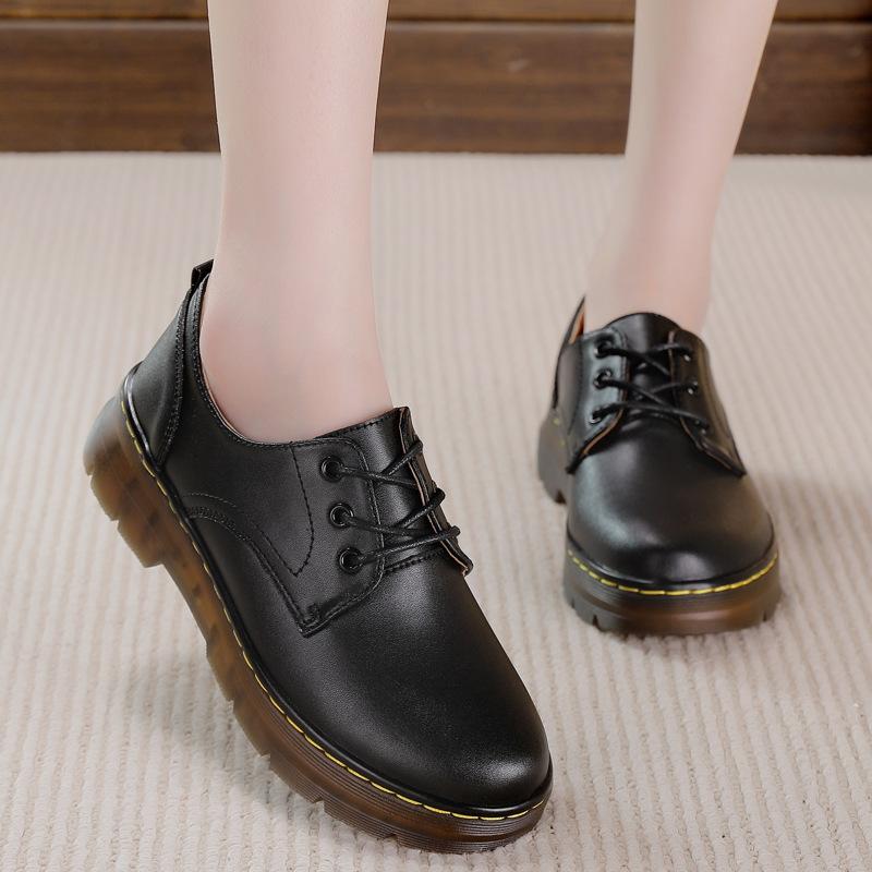Retro Casual British Style Spring and Autumn Beef Tendon Black New Commuter Comfortable Mother Thick Bottom