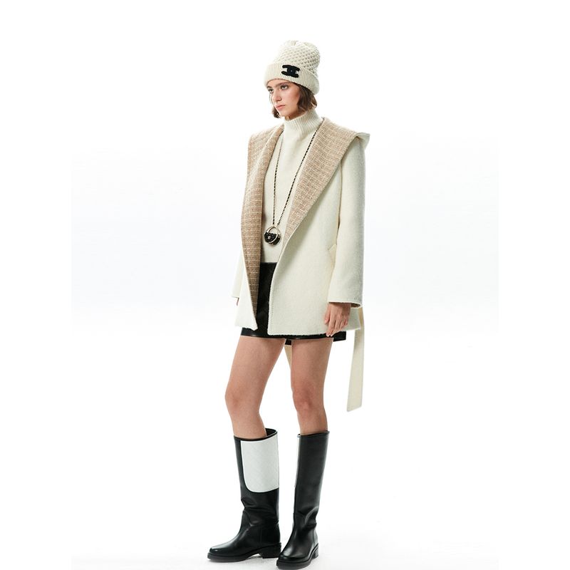 

Blacknini/Альпака Шерсть Декор Пэчворк Твид Худи Банный халат Шнурок Пальто/Шорты Coat-White M