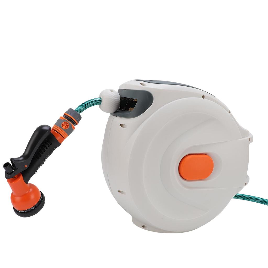 Garden Hose Reel Auto Rewind Retractable Any Length Lock Water Hose Reel with Sprayer for Washing Car Cleaning 20m