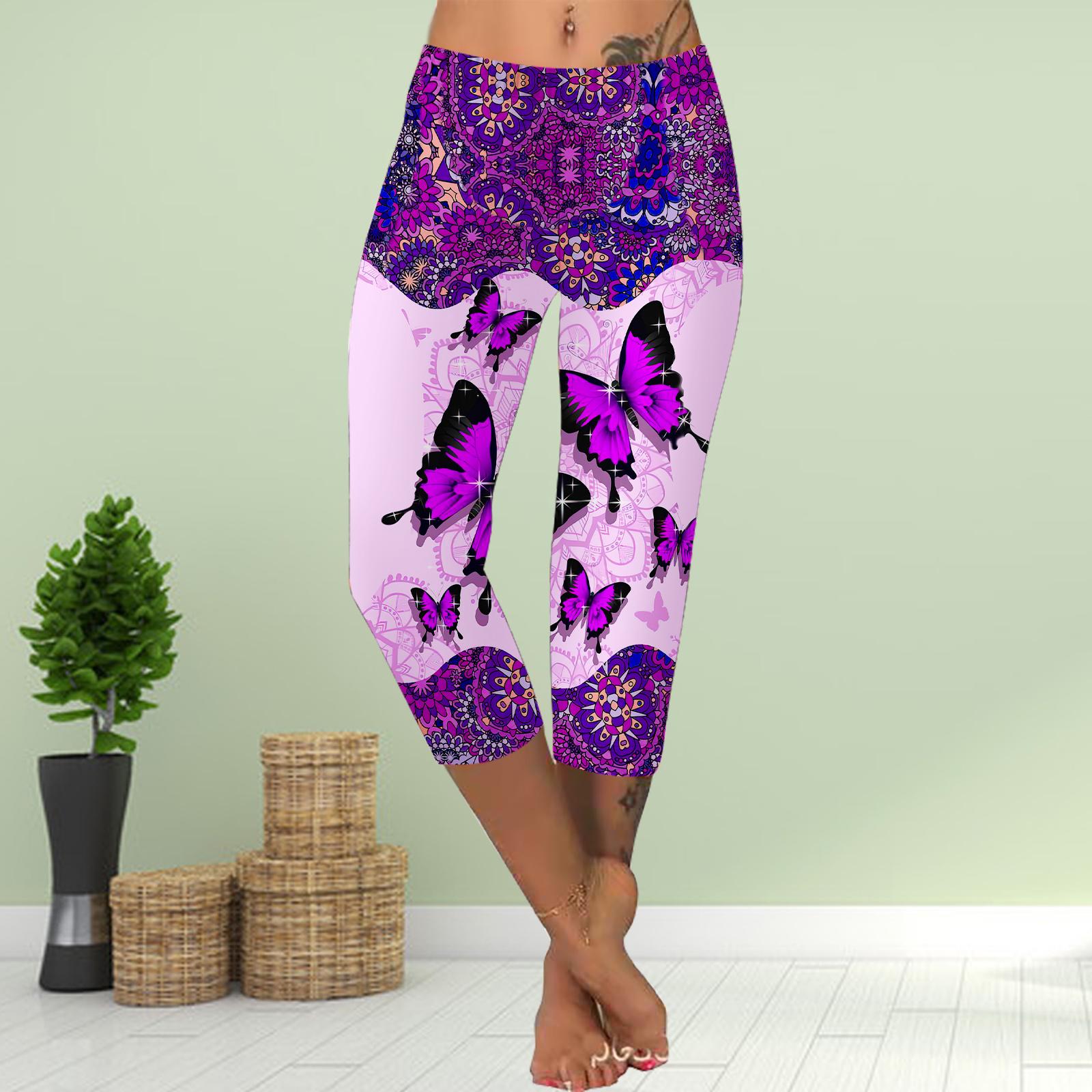 

Брюки летние короткие леггинсы укороченные узкие брюки леггинсы больших размеров женские облегающие брюки с принтом разноцветных бабочек 3D 4XL фиолетовый