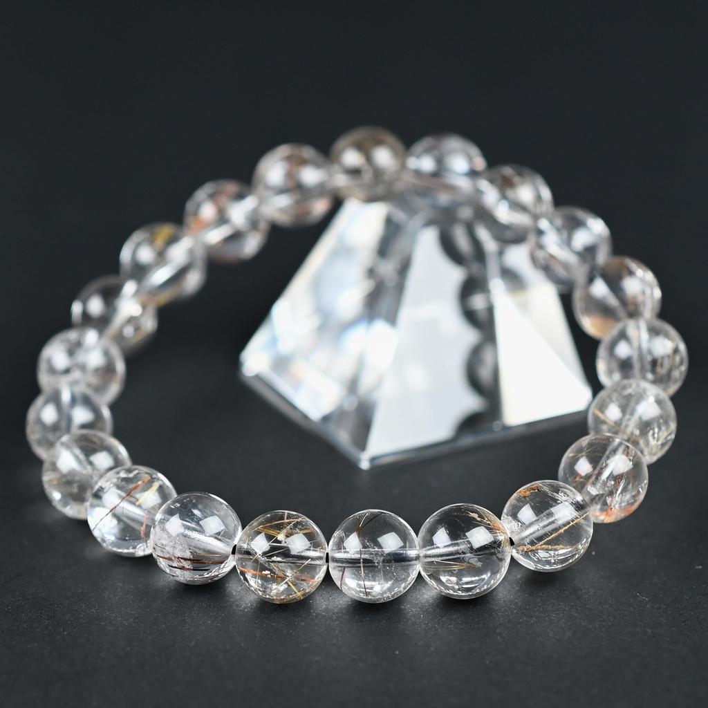 Eigado Red Rutilated Quartz 21 Inner Natural Power Good Fertility Bracelet, Beads, 9mm, Diameter Approx. 16cm, Stone, Stone, Luck, Amulet, Fortune,