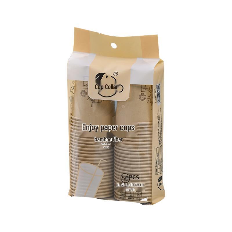 50-Pack Bamboo Fiber Disposable Paper Cups for Coffee, Tea, and Water